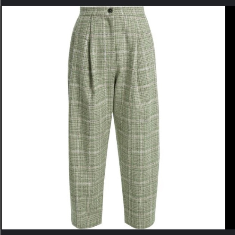 Natasha Zinko Pleated High Waist Pink Plaid Wool Blend Trousers - Picture 2 of 15